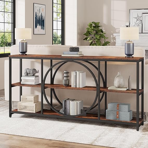 Tribesigns Extra Long Console Table, 70.9" Sofa Table with 3 Tier Shelves | Narrow Sofa Tables with 3 Tier Wood Storage Shelves, Industrial Metal Frame for Entryway Hallway Living Room Behind Couch