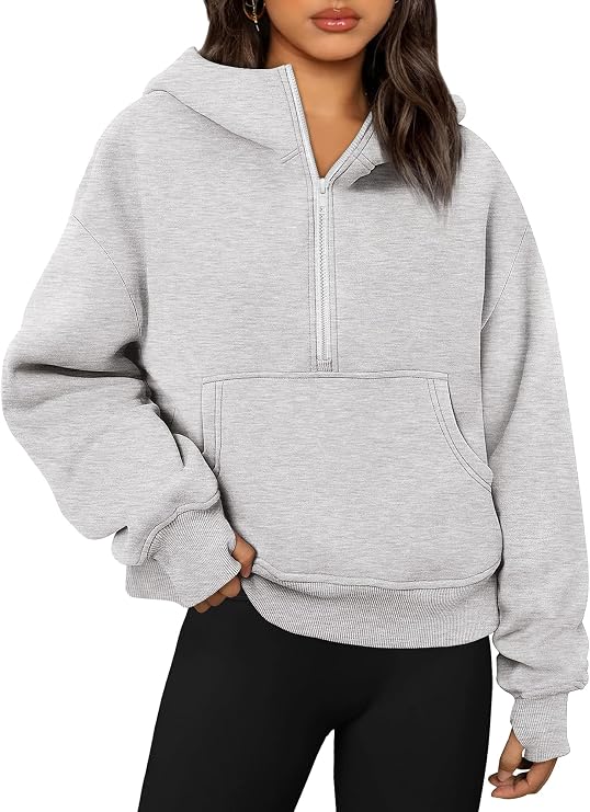 Women's Half-Zip Hoodie Casual Fleece Pullover with Pockets