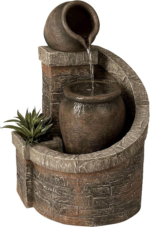 John Timberland Cascading 35" Rustic Two Jug Indoor Fountain with LED Light