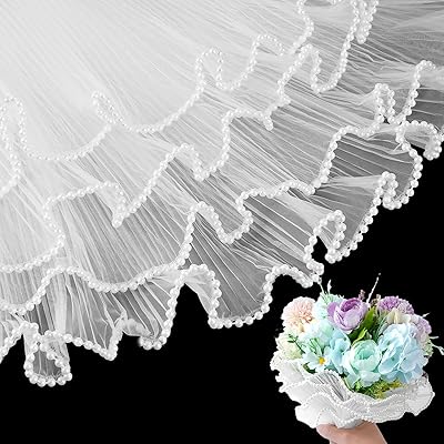 FACULX 3 Pack White Pearl Mesh Bouquet Wrapping Paper, Mothers Day Flower Wrapping Paper Floral Net Yarn Paper for Thanks Wedding Anniversary Birthday Florist Supplies 4.37 Yards White