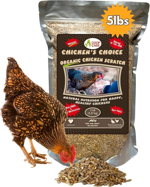 Chickens Choice Organic Chicken Scratch 5 lb Bag. Organic 5 Grain High Protein Premium Scratch Grain Treats & Food For Poultry, Duck & other Birds - Non-Gmo Chicken Feed, Soy Free Natural Ingredients