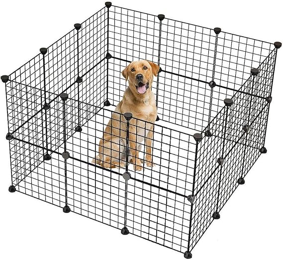 Pet Playpen, Small Animal Cage Indoor Portable Metal Wire Yard Fence for Small Animals, Guinea Pigs, Rabbits Kennel Crate Fence Tent Black, 24