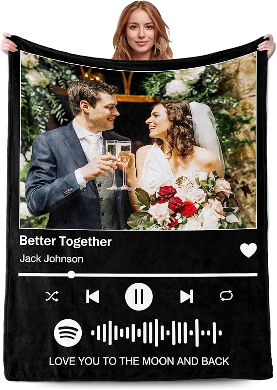Custom Blanket With Picture Text Customized Spotify Code Music Blanket