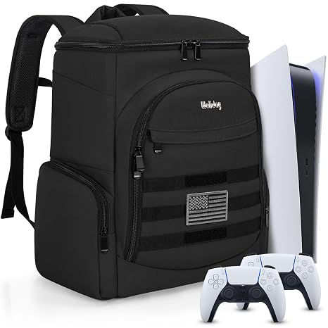 WELIDAY Gaming Console Backpack Compatible with PS5/PS5 Slim/PS5 Pro/ PS4 / Xbox One, Protective Travel Carrying Case with 15.6 Laptop Compartment,