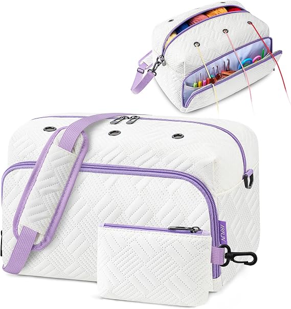 IBFUN Crochet Yarn Knitting Bag Organizer for Knit Accessories Hooks | 2Pcs Yarn Storage Crocheting Project Bags for Beginners with Shoulder Strap, Travel Bag Crocheting On The Go, Needles Hooks