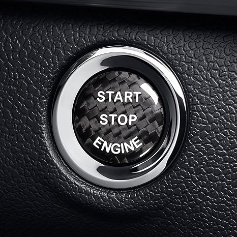 Car Engine Start Stop Button Cover,Carbon Fiber Engine Ignition Switch Trim | Universal Black Protective Cover Sticker, Decorative Interior Push Start Button Cap Trim for Most Vehicle Models