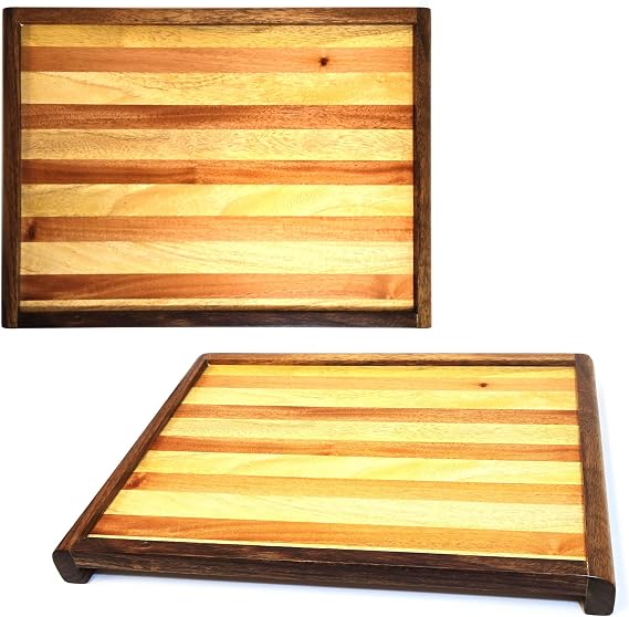 FSC-Certified Wood Serving Tray Breakfast Tea Coffee Dinner Drink Snack Food Tray Decorative Platter for Kitch Bedroom Couch Ottoman Living Room Home Serving Board, Large
