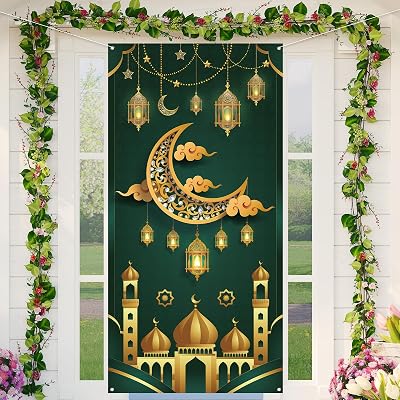 Rvsticty Ramadan Mubarak Decorations Ramadan Door Cover Eid Mubarak Banner Ramadan Decorations and Supplies for Home Party