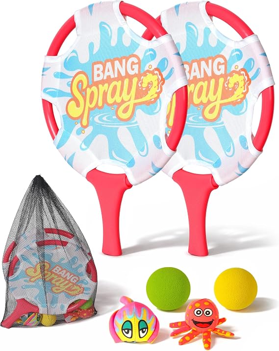 Water Paddle Ball Game Set with 2 Floating Animal Balls & 2 Floating Balls, Beach Paddle Ball Set for Kids and Adults, Pool Games for Family, Fun for Pool, Beach, Backyard and Indoor Play