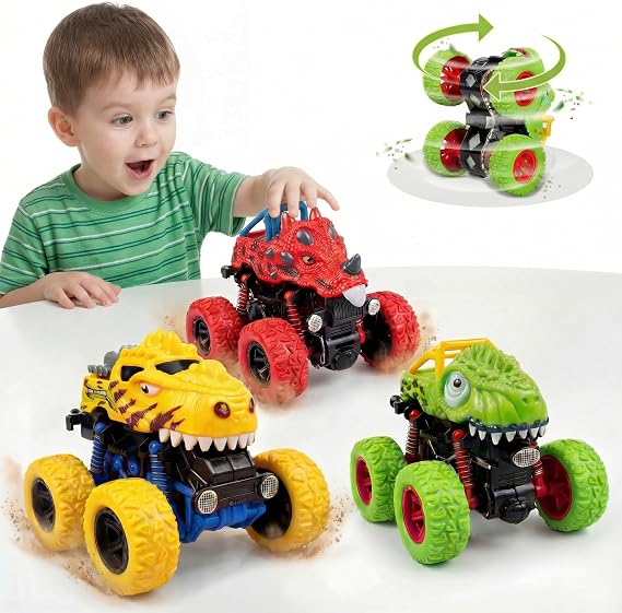 3 Pack Dinosaur Monster Truck Toys, Dinosaur Toys for 2 3 4 5 6Year Old Boys,Push and Go Cars Dinosaur Toys for Kids 2-3-4-5-6 Year Old Boy Christmas Birthday Gifts