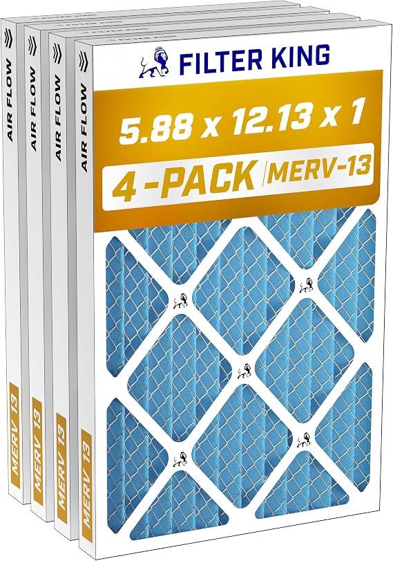 Filter King 5.88x12.13x1 Air Filter MERV 13, AC Furnace Filters (4-Pack)