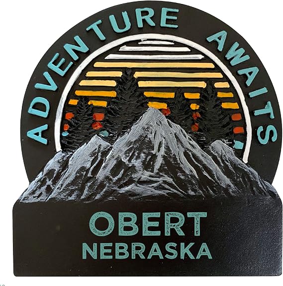Obert Nebraska Hand Painted Resin Refrigerator Magnet 3-Inch Approximately Adventure Awaits Design