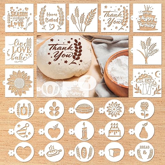 Sitsink Bread Stencils for Sourdough - 24 Pcs Bread Stencils for Baking, Sourdough Bread Baking Tools, Gifts for Sourdough Bakers, Bread Making Accessories, Pie Cake Cookie Baking Stencils Template