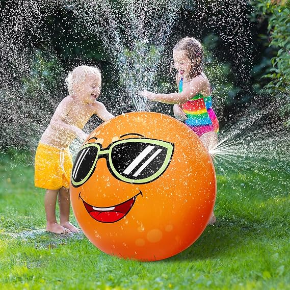 Toyvian Inflatable Water Sprinkler Ball, 31.5 Orange Water Spray Toy for Toddlers Outdoor Backyard Garden Yard Summer Fun Lawn Toys for Boys Girls