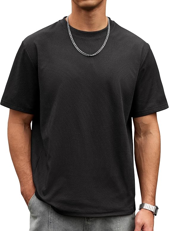 Herberton Mens Oversized Textured Tshirt Casual Midweight Summer Crewneck Street T-Shirt (S-XXL)