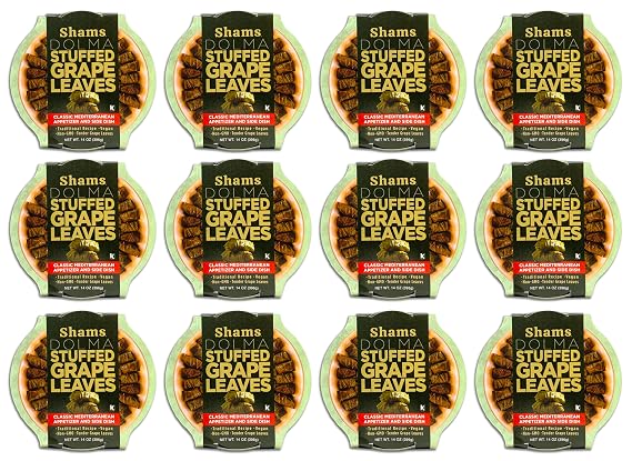 Shams Dolma Stuffed Grape Leaves, Vegan and Kosher Stuffed Grape Leaves, Non-GMO Dolmas, Traditional Recipe 14 Ounce, Pack of 12