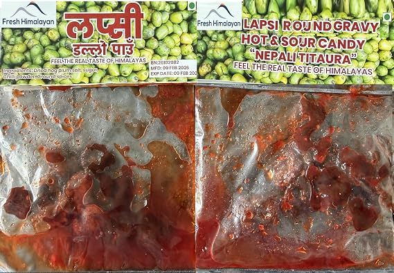 Fresh Himalayas Organic Authentic Nepali Titaura Lapsi (Hog Plum) Dried round Chews - Sweet Sour & Chilli Mix Super Titaura, Con Chile Trocitos Agria 2P From Mt. Everest Country, Nepal
