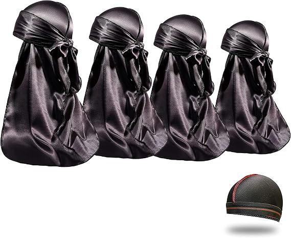 ForceWave 4PCS Silky Durags for Men Women 360 Waves with 1 Wave Cap