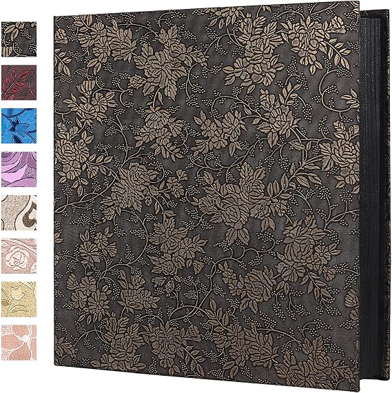 RECUTMS Photo Album 600 Pockets 4x6 Pictures Memo Book Leather Cover Bronze | Large Capacity, Horizontal Vertical Pockets, Black Pages, Family Wedding Albums, Floral Embossed Cover, Space-Saving Storage