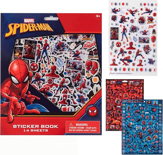 Marvel Spiderman Sticker Book for Kids, 1200+ Stickers, 14 Sheets, Puffy | Spiderman Sticker Set for Arts & Crafts, Birthday, Party Favors, Water Bottle, Scrapbook, Gifts & School, Fun Travel Activity