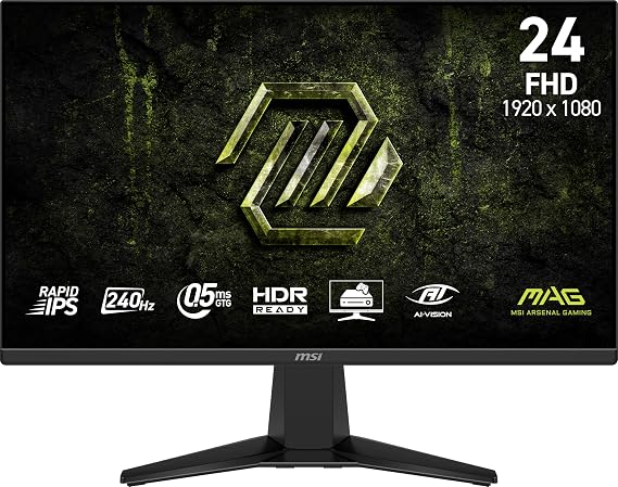 msi MAG 245F X24 24-inch 1920 x 1080 (FHD) Gaming Monitor, 240Hz, AMD FreeSync Premium, HDR Ready, HDMI, VGA Port, VESA, Tilt, 0.5ms, Black