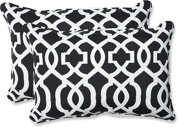 Pillow Perfect Trellis Indoor/Outdoor Accent Throw Pillow, Plush Fill, Weather, and Fade Resistant, Large Lumbar - 16.5" x 24.5", Black/White New Geo, 2 Count