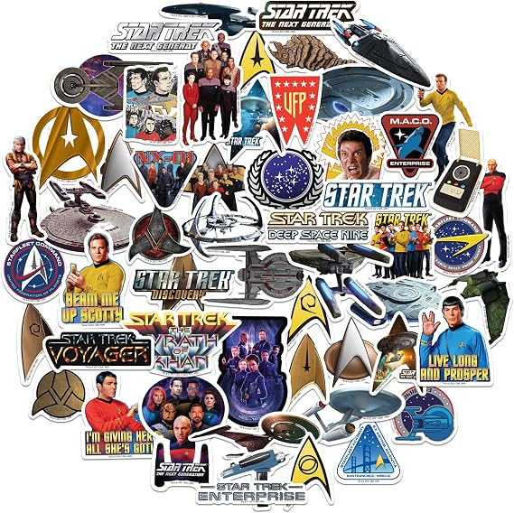 Star Trek 50ct Vinyl Large Deluxe Stickers Variety Pack Die Cut Sci-Fi Designs for Laptop, Water Bottle, Scrapbooking, Tablet, Indoor/Outdoor