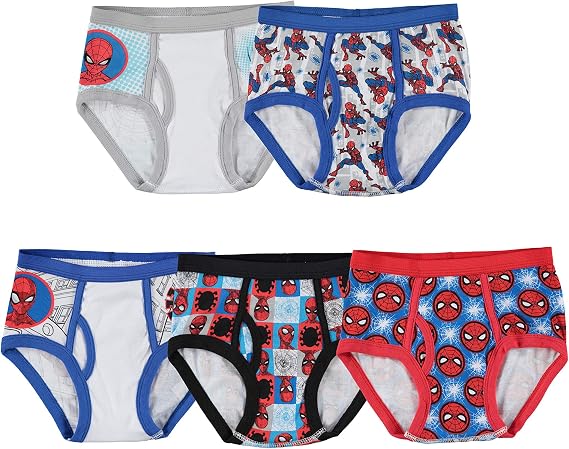 Spider-Man boys 100% Combed Cotton Brief Multipacks With Multiple Print Choices Available in Sizes 4, 6, 8, 10, and 12
