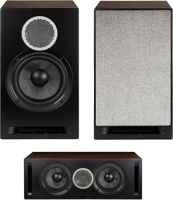 ELAC DBR62-BK Debut Reference Bookshelf Speaker Pair with a ELAC DCR52-BK Debut Reference Center Speaker with 5.25 Inch Woofers - Black/Walnut (2019)