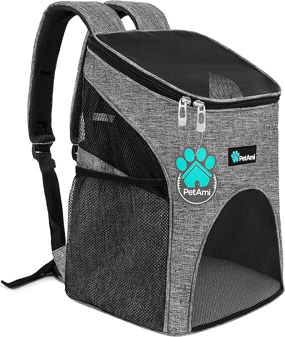 PetAmi Cat Backpack Carrier, Airline Approved Pet Carrier Backpack for Small Dogs and Large Cats, Soft Sided Collapsible Ventilated with Sherpa Bed for Hiking Travel, Max 18 lbs, Heather Gray