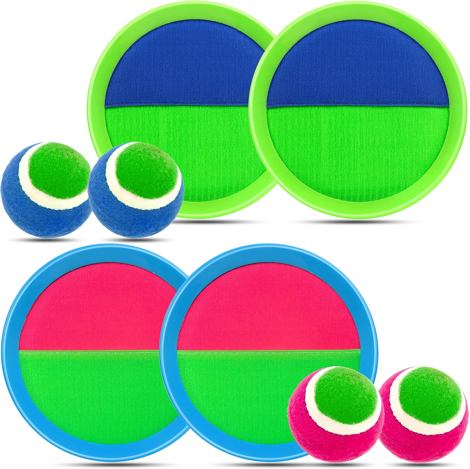 Toss and Catch Ball Set for Kids Age 3 4 5 6 7 8 Catch Game Toys, Outdoor Playground Ball Game Set, Outside Toys Backyard Catch Ball Set with 4 Rackets, 4 Balls, 2 Bags