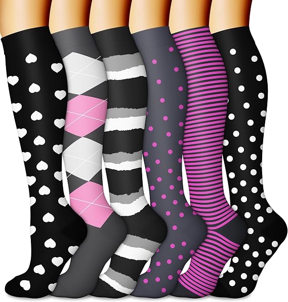 CHARMKING 6 Pairs-Compression Socks for Women & Men Circulation Best Support for Nurses, Running, Athletic,Flight Travel