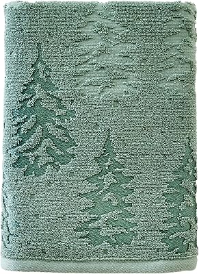 SKL Home FallChristmasWinter Wispy Trees Premium Cotton Blend Bath Towel, 500 GSM, Soft & Absorbent Jacquard, Sage