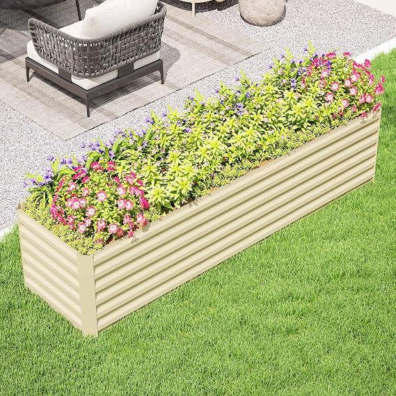 Raised Garden Bed/Garden Bed Galvanized Planter (Cream White)