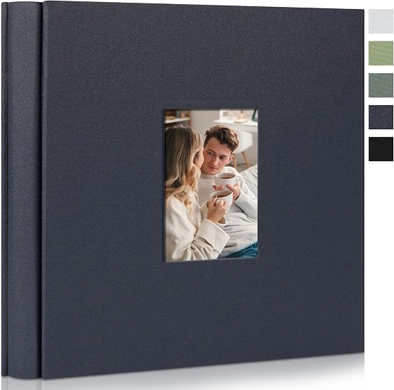 Photo Album 4x6 Pictures 600 Pockets Linen Cover Gray Blue | Front Window, Large Picture Book, Memory Book, Family Travel Wedding Keepsake