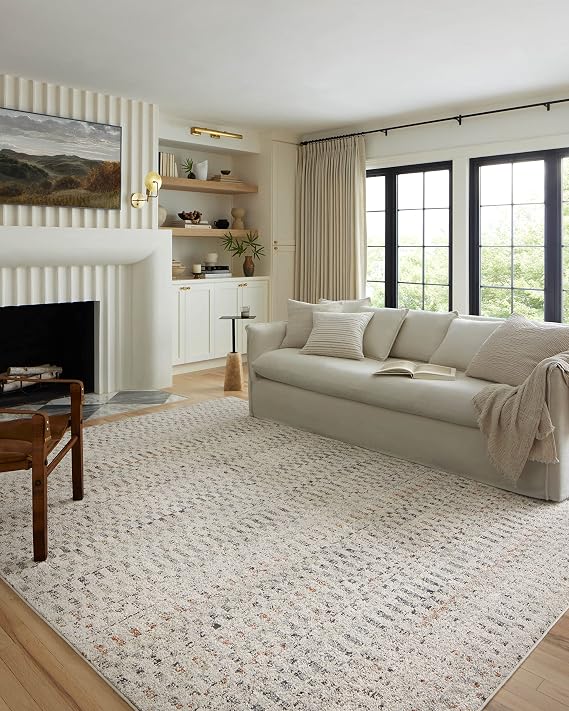 Loloi Kamala Grey/Multi 6'-7" x 9'-6" Area Rug | KAM-05 Approx. 7x9 Living room Dining room Bedroom, Modern, Moroccan, Neutral, Area Rug