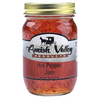 Amish Valley Products Old Fashioned Hot Pepper Jam 18 Ounce Glass Jar