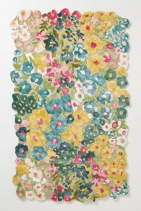 Handmade Floral Area Rug Hand-Tufted Silk & Wool Carpet with Carved High-Low Texture, Durable Accent Rug for Living Room, Bedroom & Dining Room (Light Maize, 8' x 11')