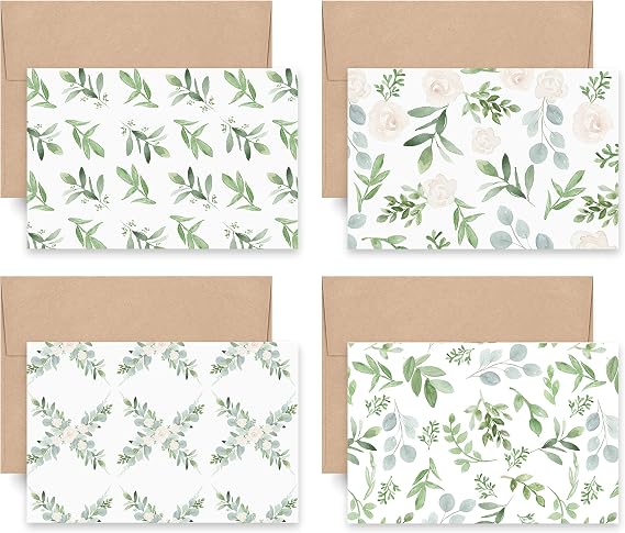 Bliss Collections Sweet Greenery All Occasion Blank Folded Cards with Envelopes, Bulk Pack of 24 Tented Notecards, 4x6 Assorted Cards for All Occasions Stationery Set