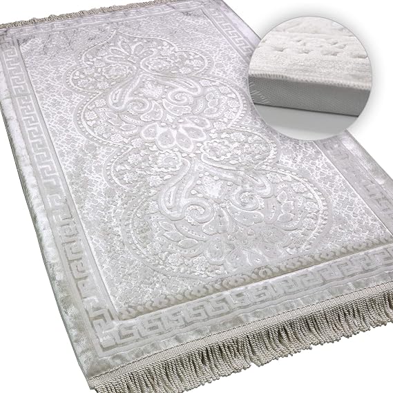 Modefa Orthopedic Prayer Rug | Padded Foam Cushion Janamaz Sajjada | Thick Soft Comfortable Islamic Namaz Sajadah Carpet | Luxury Velvet (White)
