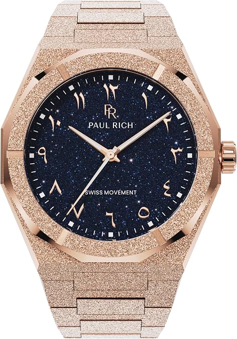 Paul Rich Men's Luxury Stainless Steel Watch - Rugged & Stylish Timepiece for Business, Gift, or Graduation - Fancy Analog Water Resistant Wrist Watch for Him - Frosted Star Dust II Arabic Dial