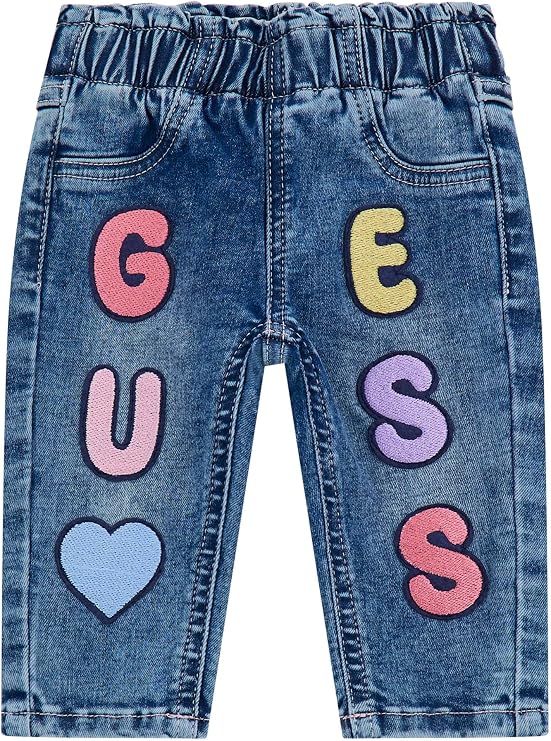 Guess Baby Girls' Stretch Denim Pants with Letters