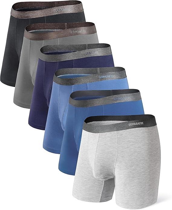 Separatec Men's Boxer Briefs Dual Pouch, Stretch Underwear Bamboo Fibre Moisture-Wicking Breathable Smooth Mens Boxer Shorts Long Multipack
