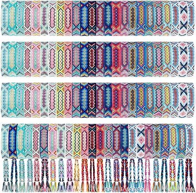 Henoyso Woven Friendship Bracelets Bulk Adjustable Braided String Nepal Bracelets String with Sliding Knot Closure Gift for Women Girls Birthday Party Camp Favor