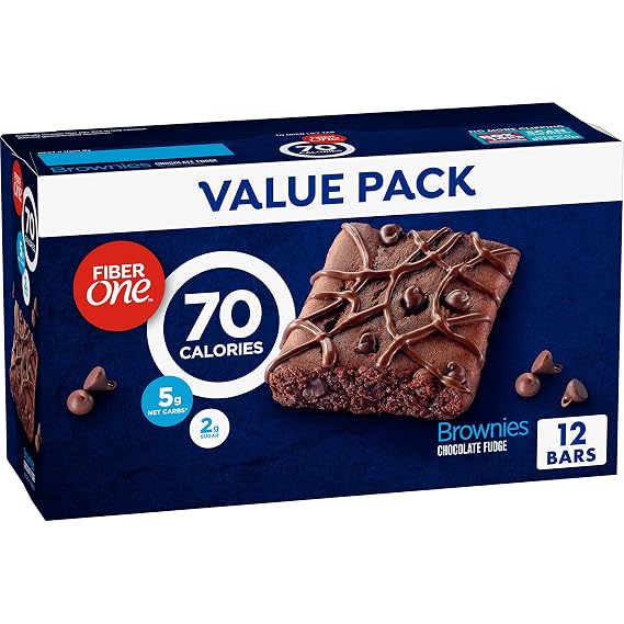 Fiber One 70 Calorie Chocolate Fudge Brownies, Value Pack, 12 Bars, 10.6 oz | 21% Daily Value of Fiber per Bar, 70 Calories & 2g Sugar, 5g Net Carbs, Value Pack for Office or Lunchbox Snacking