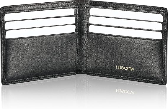 HISCOW Leather Slim Bifold Wallet with 6 Credit Card Slots, Italian Calfskin (Black)