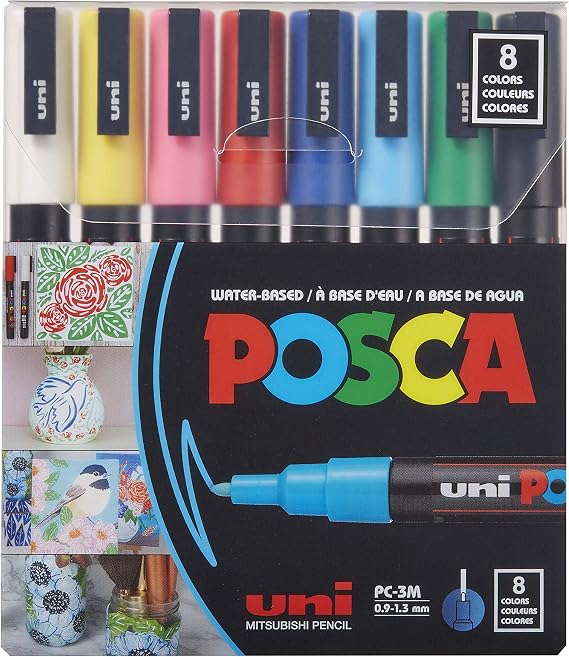 POSCA - Acrylic Paint Marker Set, 8 Fine Colors, PC-3M, Version 2 (PC3M8SET)