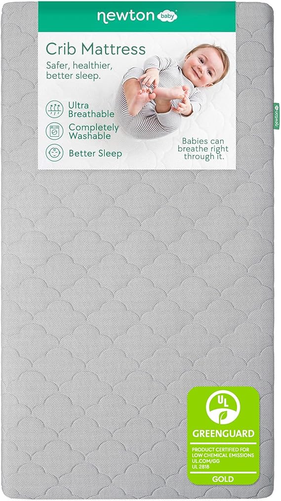 Newton Baby Waterproof Crib Mattress, Breathable & Washable - Grey | Baby Crib Mattress, Breathable, Washable Core & Cover, All-Stages, 5.5" Thick, Reduces Suffocation Risk, GREENGUARD Gold