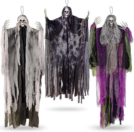 3PCS Halloween Scary Hanging Skeleton Ghosts Decorations Outdoor Indoor