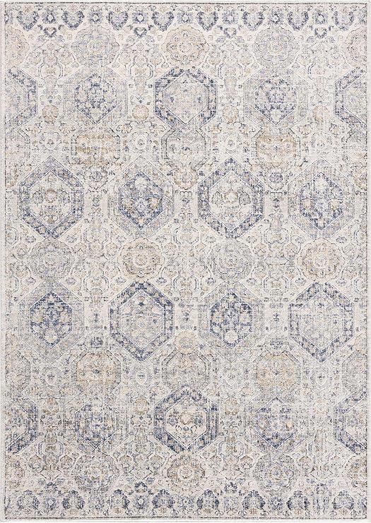 Hauteloom Kismet Boho Vintage Traditional Damask Area Rug - Farmhouse Traditional Floral Medallion Carpet for Living Room, Bedroom, Dining Room - Gray, Black, Beige - 2' x 2'11"